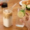 Tasse à café/thé en verre carré 350 ml, bouteille à paille en verre borosilicaté résistant à la chaleur, avec couvercle, paille et brosse de nettoyage