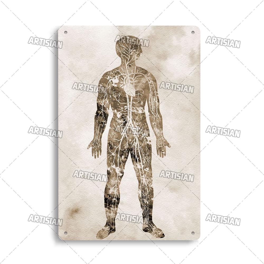 Placca Metallica Artigianale Clinica Dentista Cartello in Latta Anatomia Piatto Decorativo Medico Ospedale Chirurgia Dente Organo Ossa Nervo Cervello