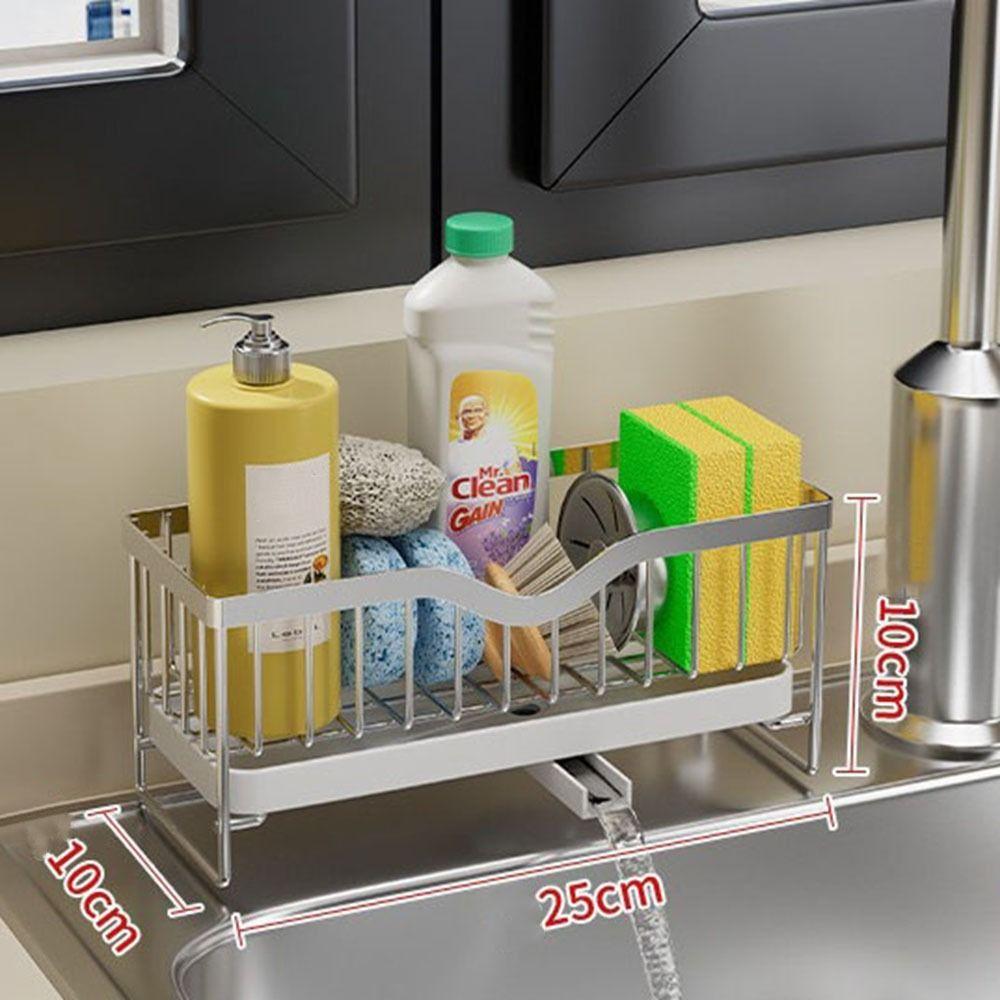 Waterproof Self-Draining Sink Shelf Black/Silver Sink Drain Rack Soap Sponge Holder Countertop