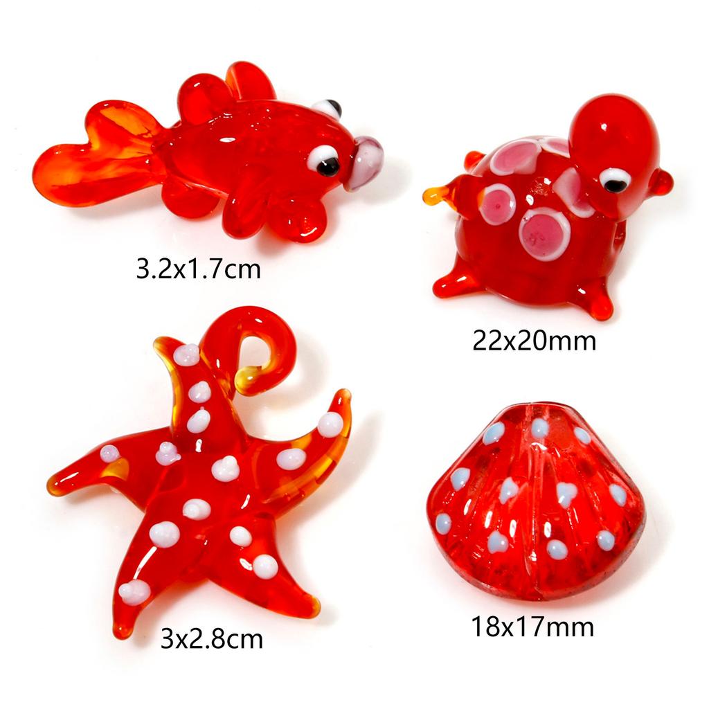 2-5 Piezas Lámpara de Vidrio Soplado 3D Joyería Oceánica Cuentas Tortuga Roja Pez Dorado Estrella de Mar Concha Cuentas Espaciadoras Fabricación de Collares Adornos Acuario