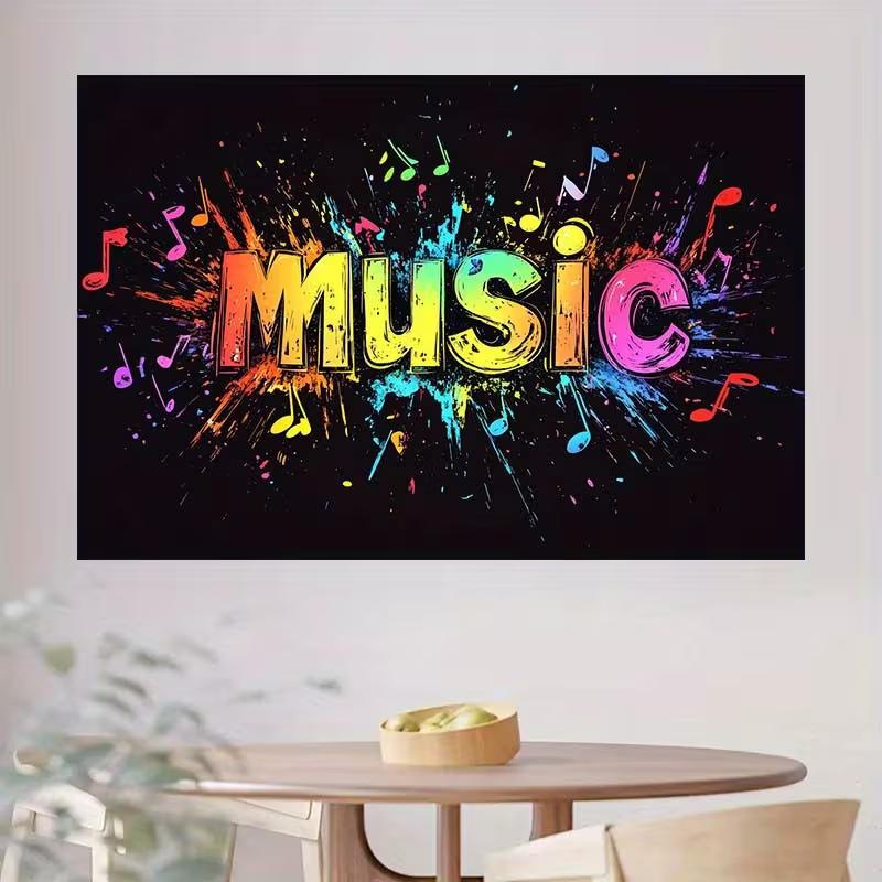 2D Music Graffiti Art Backdrop Colorful Notes for Music Themed Party Banner