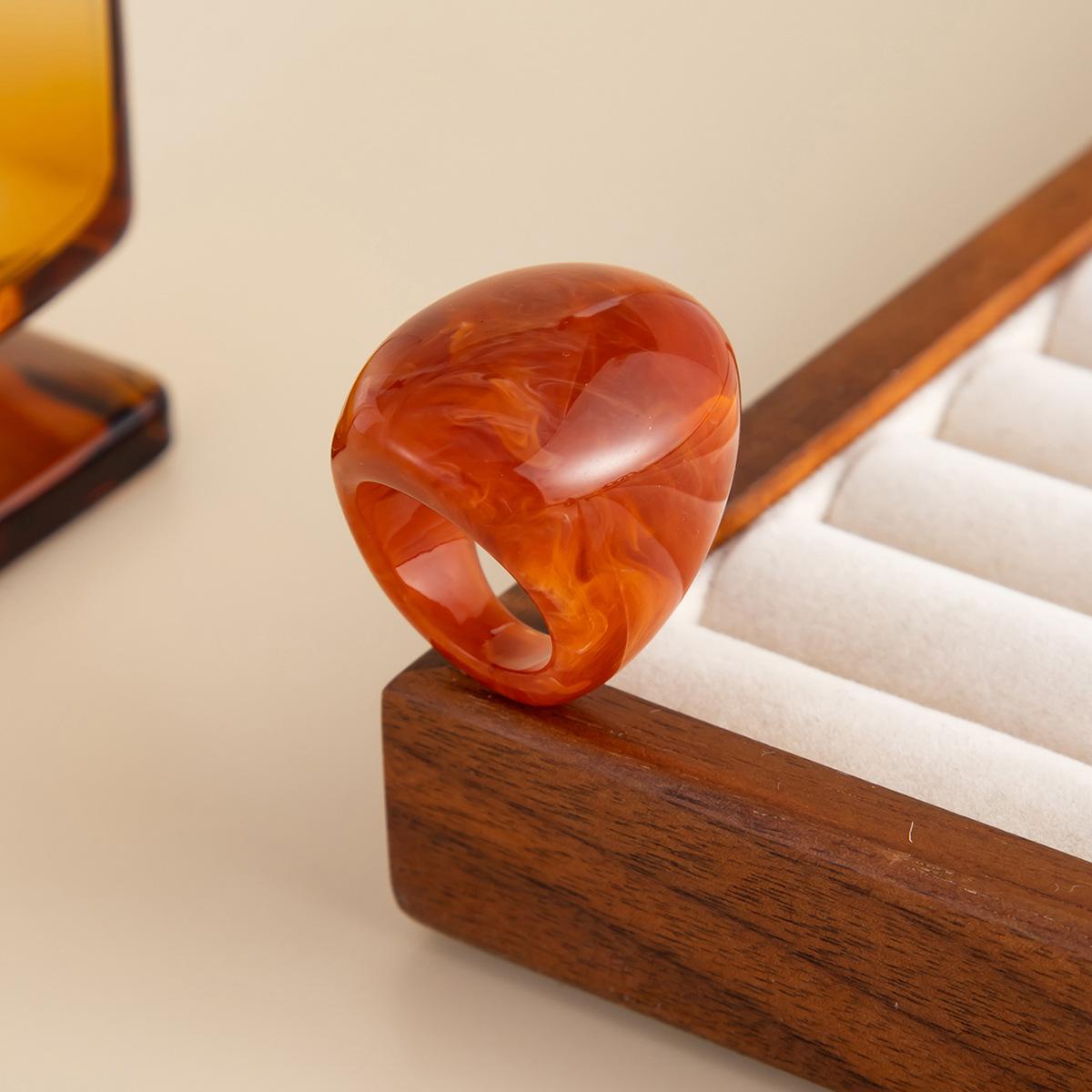 Melard Style Gradient Transparent Resin Ring Niche Layered Wear Arc Wide Band Ring 01 Red 0940