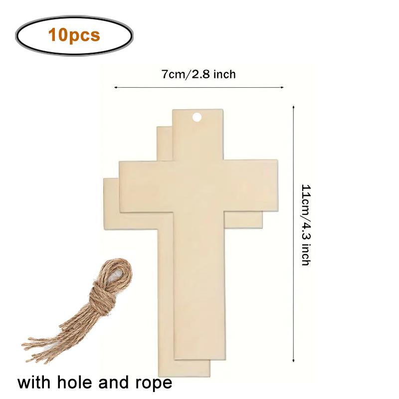 10pcs/pack Unfinished Wooden Cross Cutouts, Wood Cross Shaped Piece Slices Embellishments Ornaments for DIY Craft Art Supplies