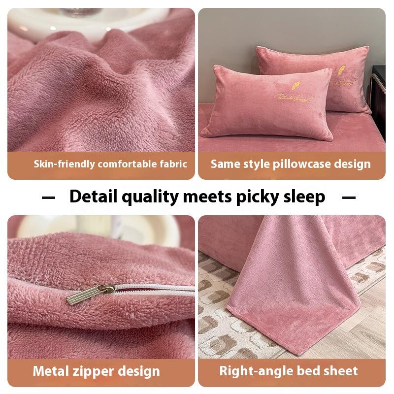 Czteroczęściowy zestaw z polaru mlecznego, Pojedynczy zimowy pogrubiony ciepły poszewka na kołdrę, Prześcieradło poszewka na poduszkę