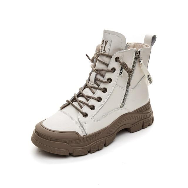 Stivali in vera pelle da donna Stivaletti con tacco Scarpe robuste da donna Scarpe basse con plateau Scarpe da donna Suola in gomma