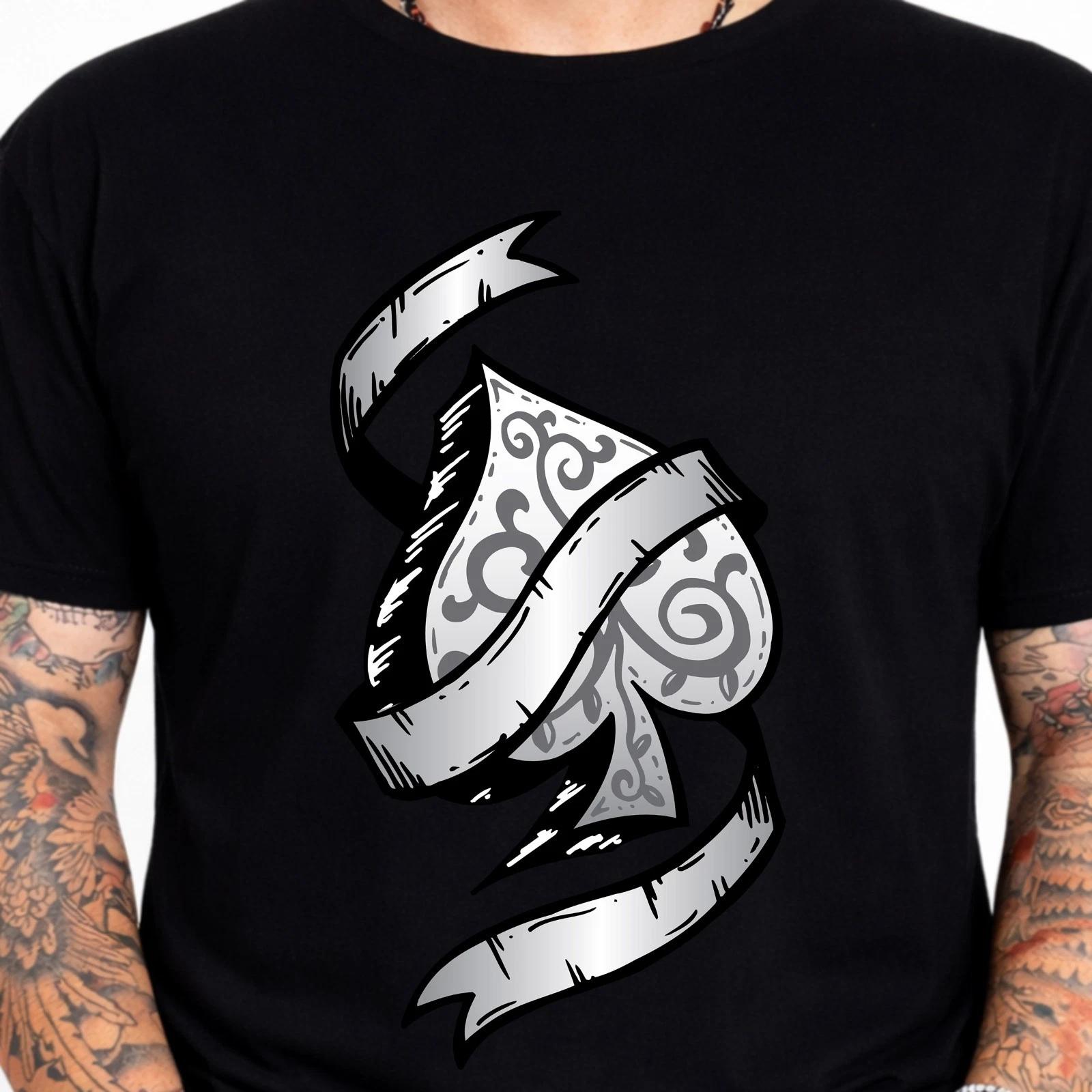 Ace Of Spades Tribal Graphic T-Shirt Poker Card Tee Gothic Tattoo Biker Art XXXL
