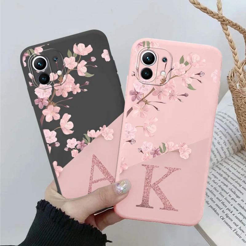

Xiaomi Mi 11 Lite NE Mi11 Чехол Симпатичные розовые цветы Начальная буква AZ Coque Мягкий чехол из ТПУ Fundas для Xiaomi Mi 11 Lite Противоударные защитные сумки