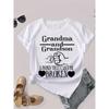 Oma und Enkel Print Rundhals T-Shirt, Lässiges Kurzarm Oberteil für Frühling & Sommer, Damenbekleidung