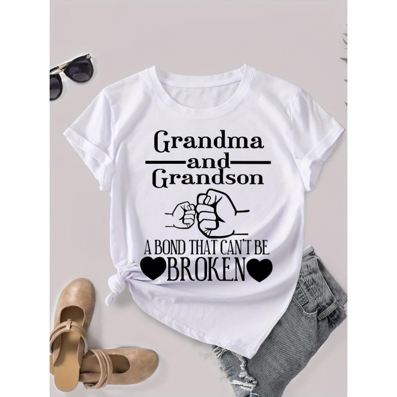 Oma und Enkel Print Rundhals T-Shirt, Lässiges Kurzarm Oberteil für Frühling & Sommer, Damenbekleidung