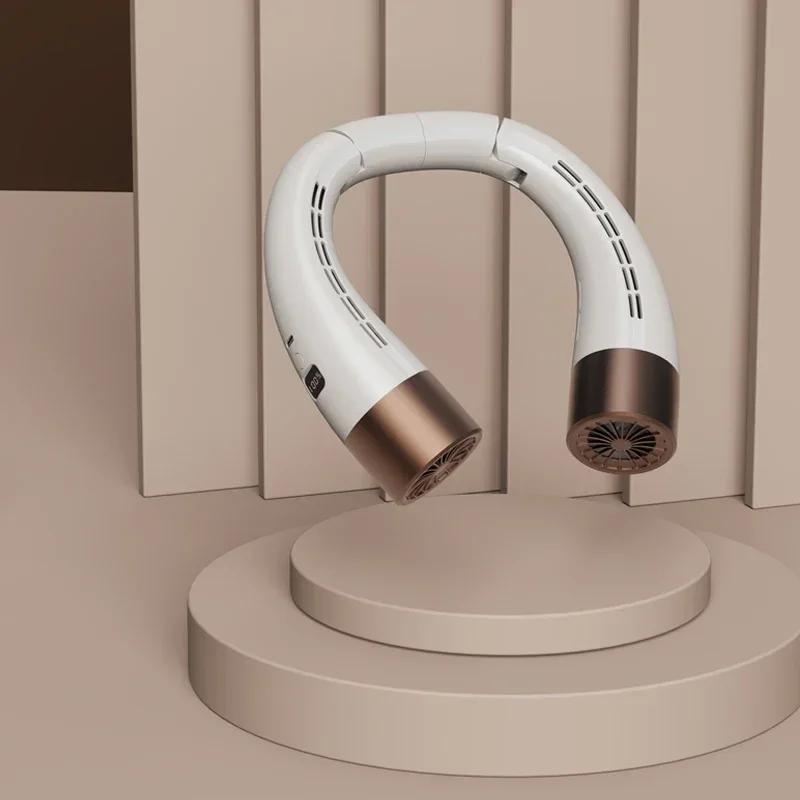 

USB Rechargeable Portable Neck Fan 5-Speed Mini Air Cooler with Digital Display Foldable Hands Free Design