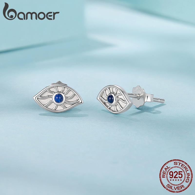 Bamoer 925 Sterling Earrings Silver Evil Eye Screw-back Ear Stud Mysterious Guardian Stud for Women Fine Jewelry