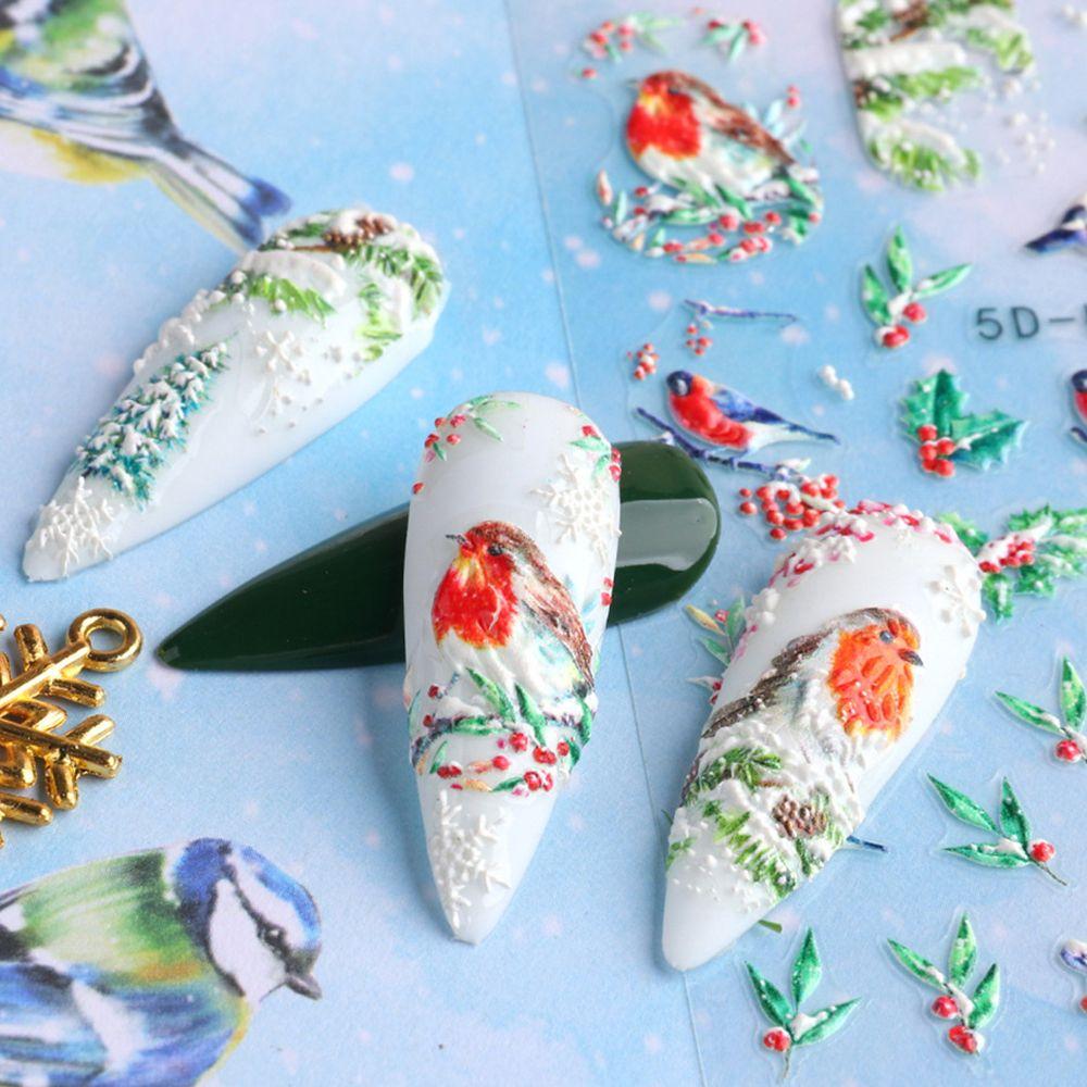 Nail Art Decoration Gingerbread Man Festive Design Winter Nail Stickers 5D Embossed Snowflakes
