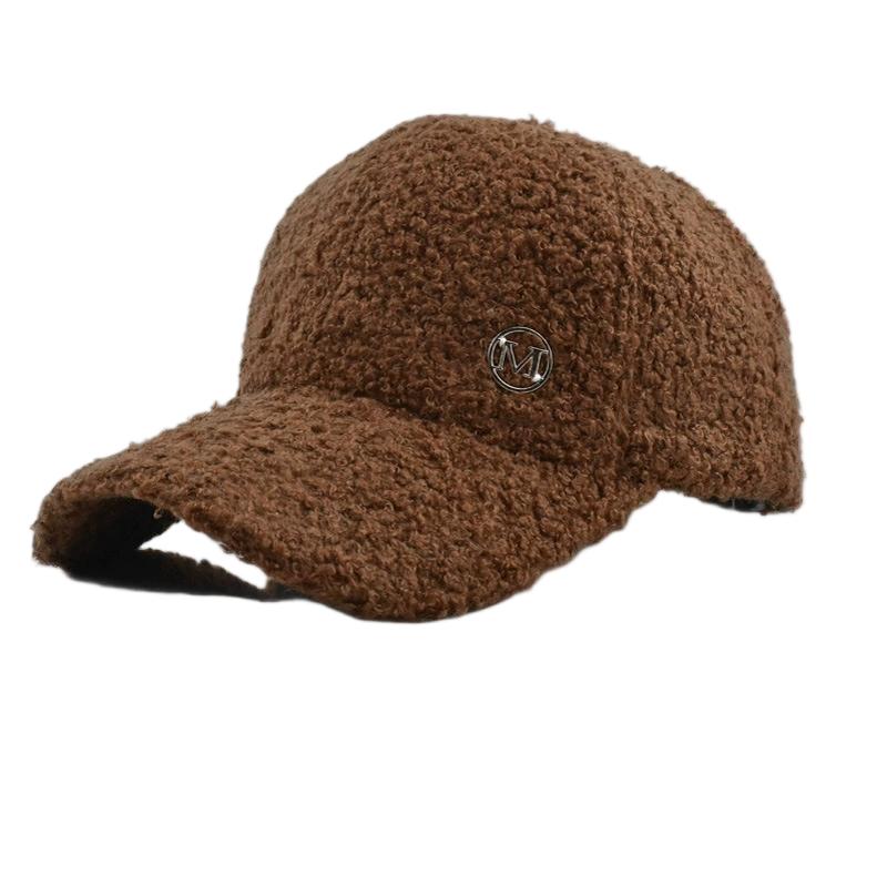 

Winter Solid Color M-Label Lamb Wool Baseball Cap for Women, Outdoor Warm Casual Fashion Versatile Plush Duckbill Cap шоколадний