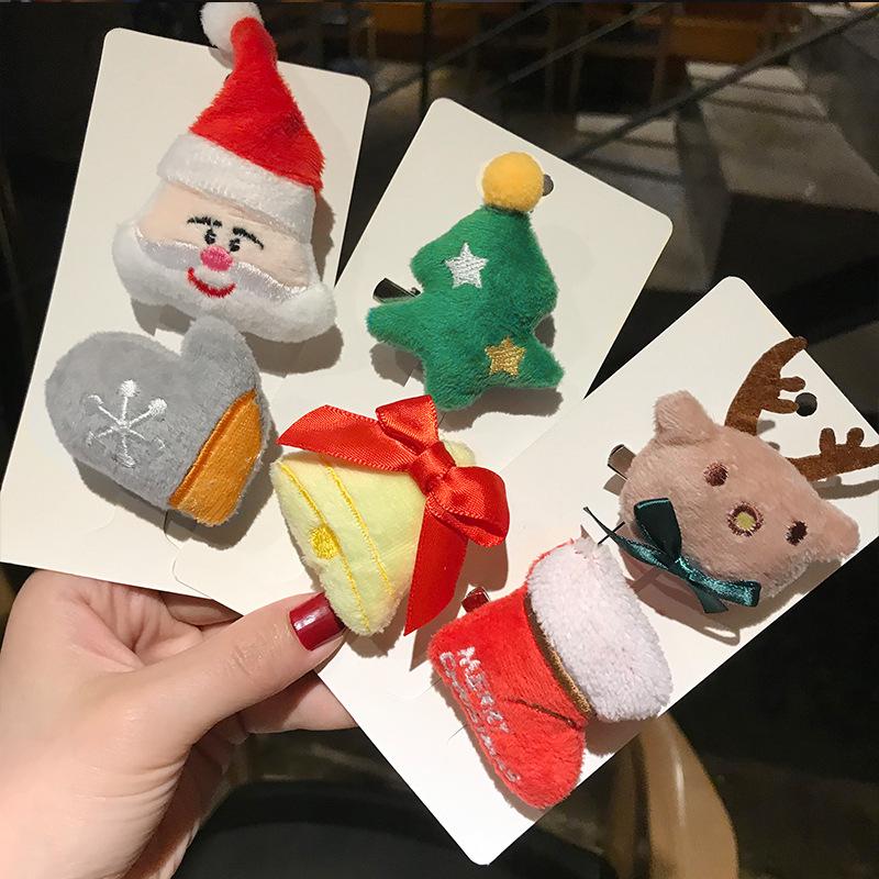 Japanese-Inspired Cute Cartoon Plush Hair Clip & Brooch for Kids - Christmas Festival Headwear