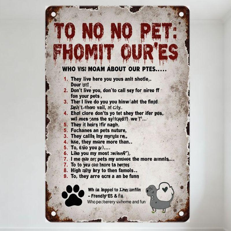 

Vintage Rustic Humorous Pet Rules Metal Tin Sign - Weathered Rusted Warning Notice with Misspelled Text & Cartoon Sheep, Wall De 20x30cm（7.8x11.8inch）