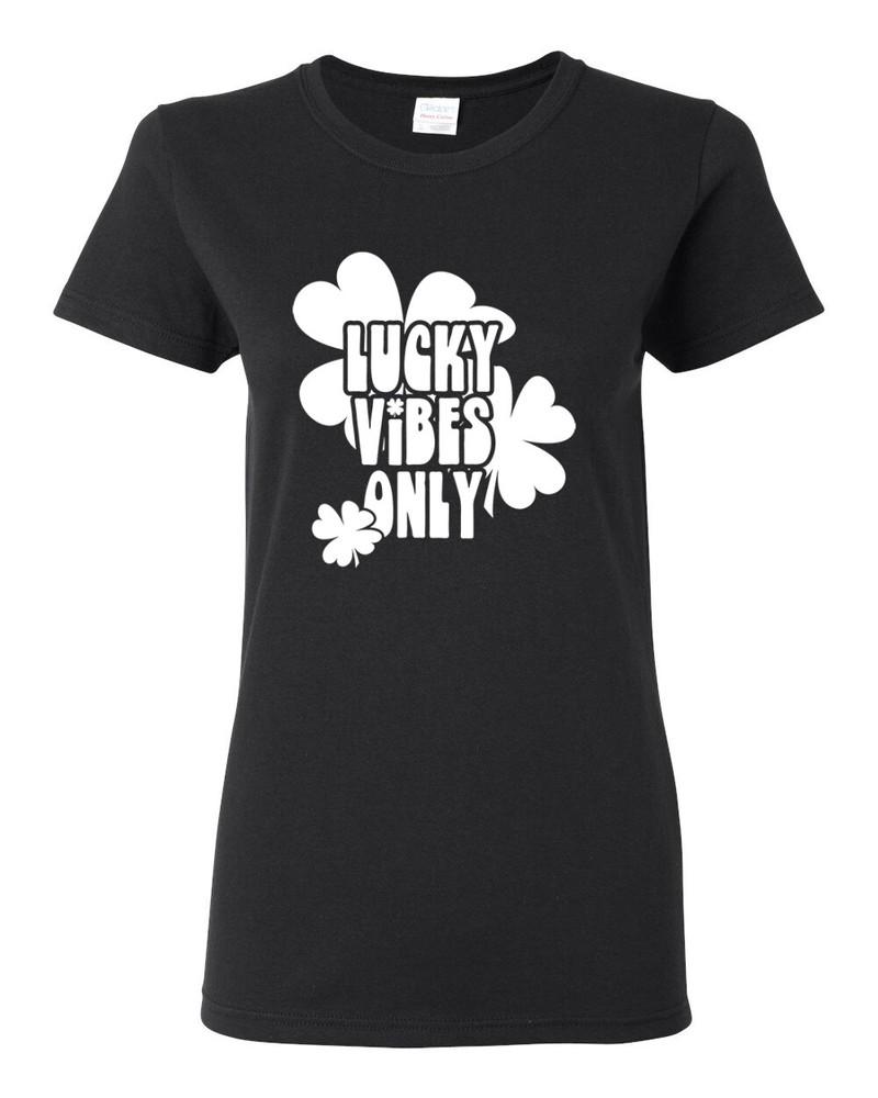 Lucky Vibes Only Shamrocks St Patricks Day Women Graphic Shirt Unisex T-Shirt S