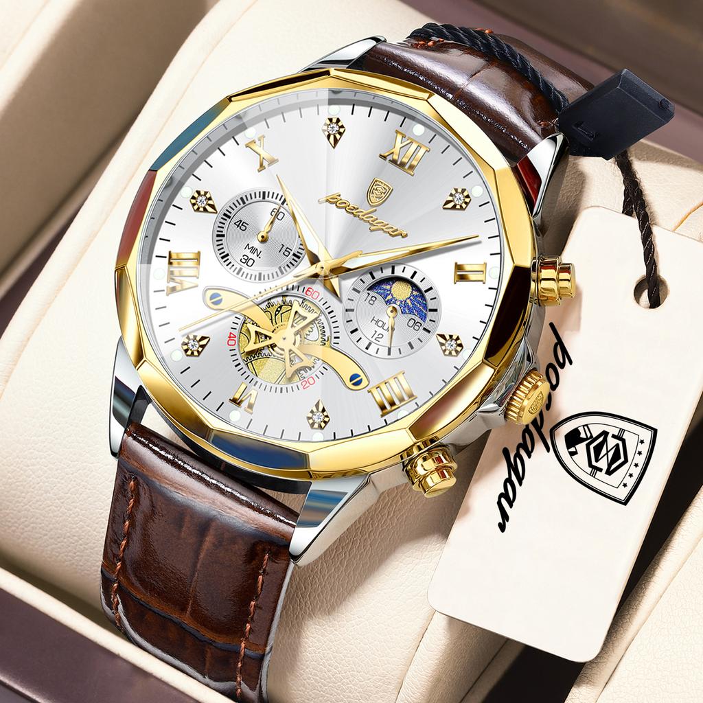 POEDAGAR Luxury Fashion Men Clock Chronograph Waterproof Luminous Military Man Watch Leather Quartz Business Men's Watches Reloj