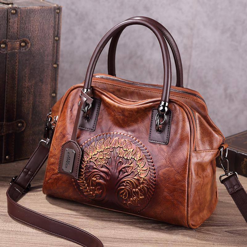 Retro Handmade Women's Handbag For Ladies Leather Should Bags Bohemian Style Soft Boston Luxury Handbags