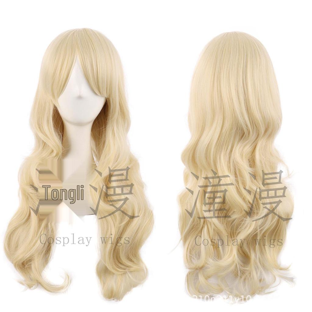 Flerfärgad 70 cm lång lockig animeperuk: Rotfrukt Rosa, Ljusguld, Svart, Roseröd Som Tillval