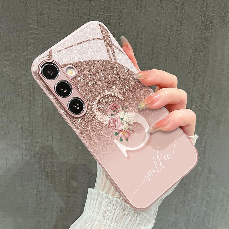 Pink gold S Fashion Phone Cases Carcasa lock Glass Phone Case for Samsung Galaxy S26 S25 S24 S23 S22 FE Ultra Plus Fundas