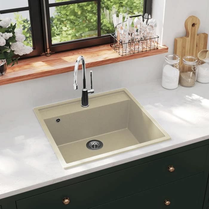 VidaXL Évier de cuisine avec trou de trop-plein Beige Granit