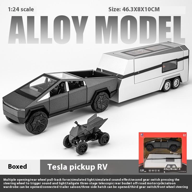 1/24 Scale Tesla Cyber Toys Off Road Truck Alloy Metal Diecast Car Model Sound and Light Boutique Decorative Collection Ornaments Birthday