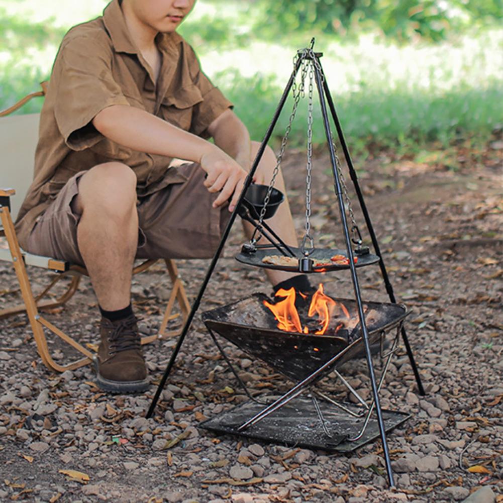 Odnímatelný stojan na grilovací pánev, Vertikální trojnožka Grilovací BBQ podnos Stojan, Trojúhelníkový držák Hliníková slitina Trojnožka Venkovní grilovací deska Pro venkovní BBQ