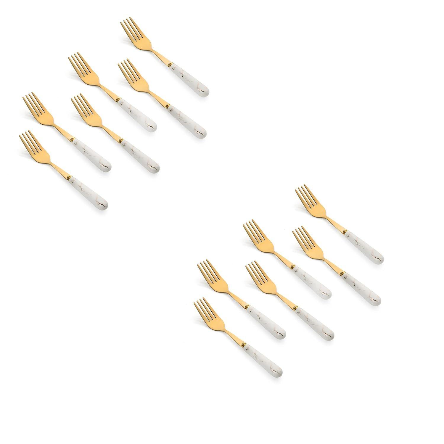 

Набор золотых вилок из нержавеющей стали для дома, кухни и ресторана, столовые приборы для сервировки обеденного стола, овальный край, с керамической ручкой