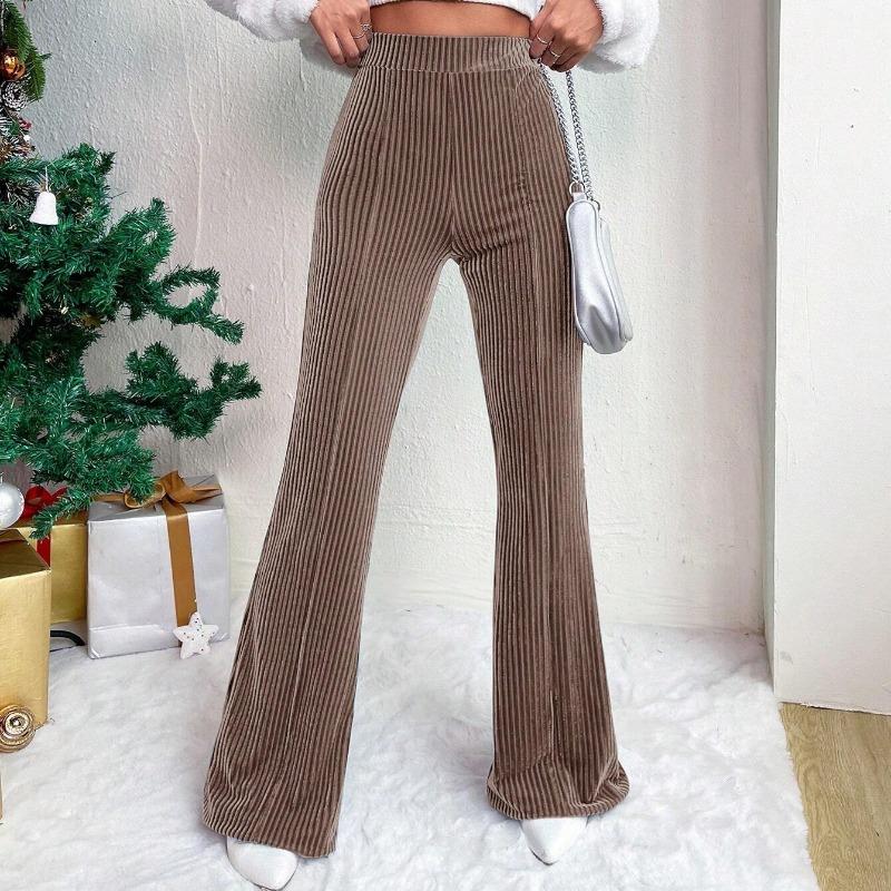 

Модные новые облегающие вельветовые брюки-клеш с высокой талией, женские однотонные повседневные широкие брюки для женщин, весна и осень, элегантные офисные женские брюки 25780 L