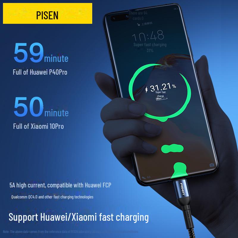 PISEN 100W Dual-Head Type-C Male-to-Male Fast Charging Data Cable for MacBook Pro