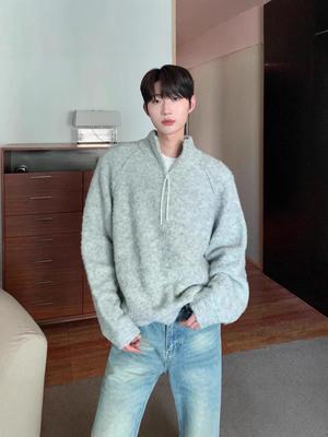 2025 H/W Koreanischer Retro Old Money Halbreißverschluss Lockerer Schnitt Stehkragen Pullover