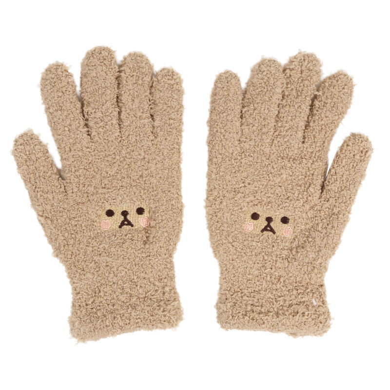 1-2pair Adorable Gloves Portable Winter Gloves Cute Soft Fluffy Plush Winter Gloves Cartoon Bear Winter Warm Full Finger Gloves