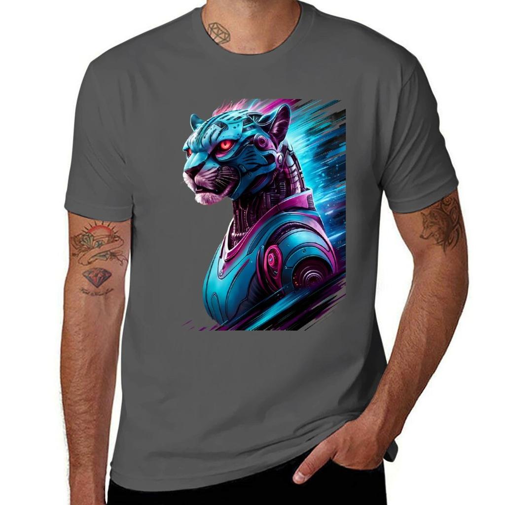 Robotic Cheetah TShirt Simple Line Art Print Tee