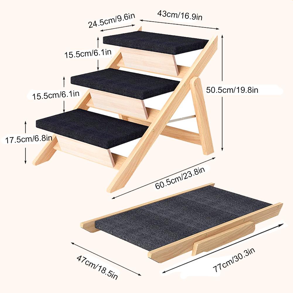 Outdoor Steps Dog Stairs Foldable Wooden Cat Climbing Ladder Non-slip Carpeted Ramp Ladder for Small Animals Climbing