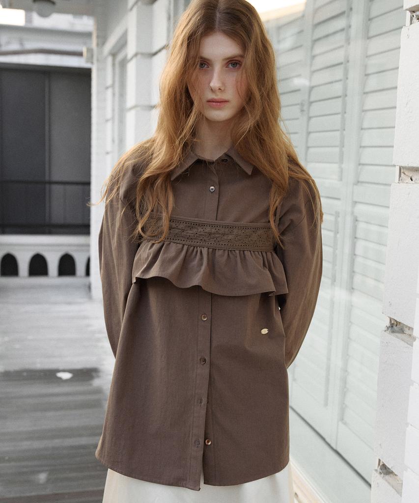LETTER FROM MOON Blanche Layered Oversized Cotton Shirt (Brown)