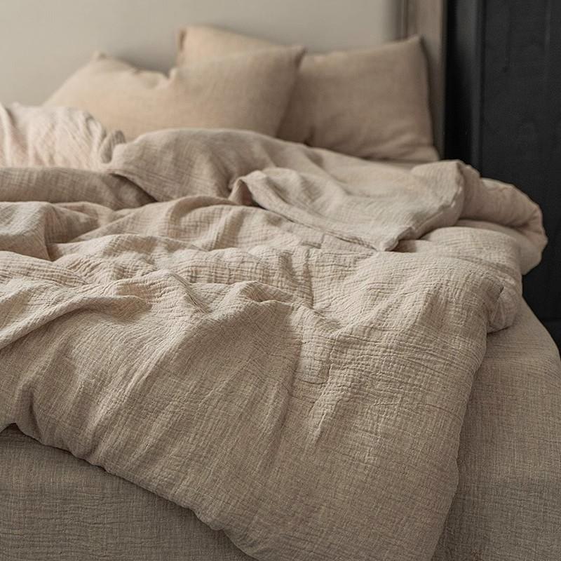 Plain Cotton Linen Double-Layer Yarn Bed 4-Pcs Set Class A Maternal Infant Grade Linen Cotton Yarn Cloth Wabi Sandy Wind 3-Pcs Set