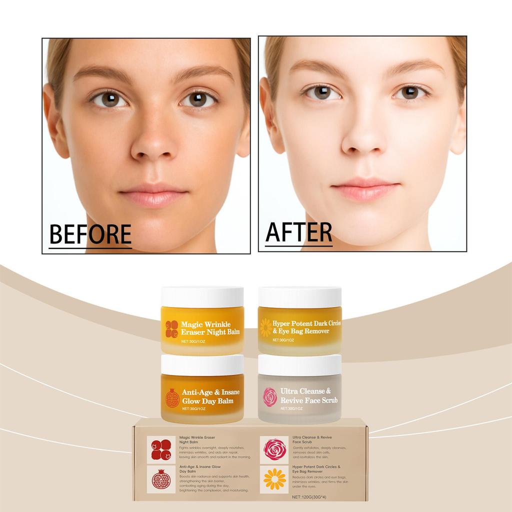 Tag Nacht Hautpflege Set Straffende Feuchtigkeitsspendende & Hautbarriere Reparatur Creme Straffende Aufhellende Gesichts-Peeling Nährende Augenpflege Kombi