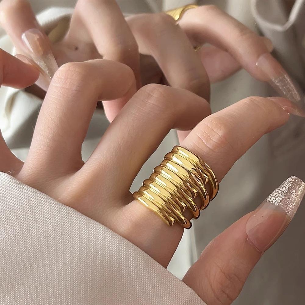 Art Deco Geometric Ring Niche Design Multi-Layered Coil Twisted Rings Female Ins Simple Textured Finger Ring Personality Couple Index Finger Ring