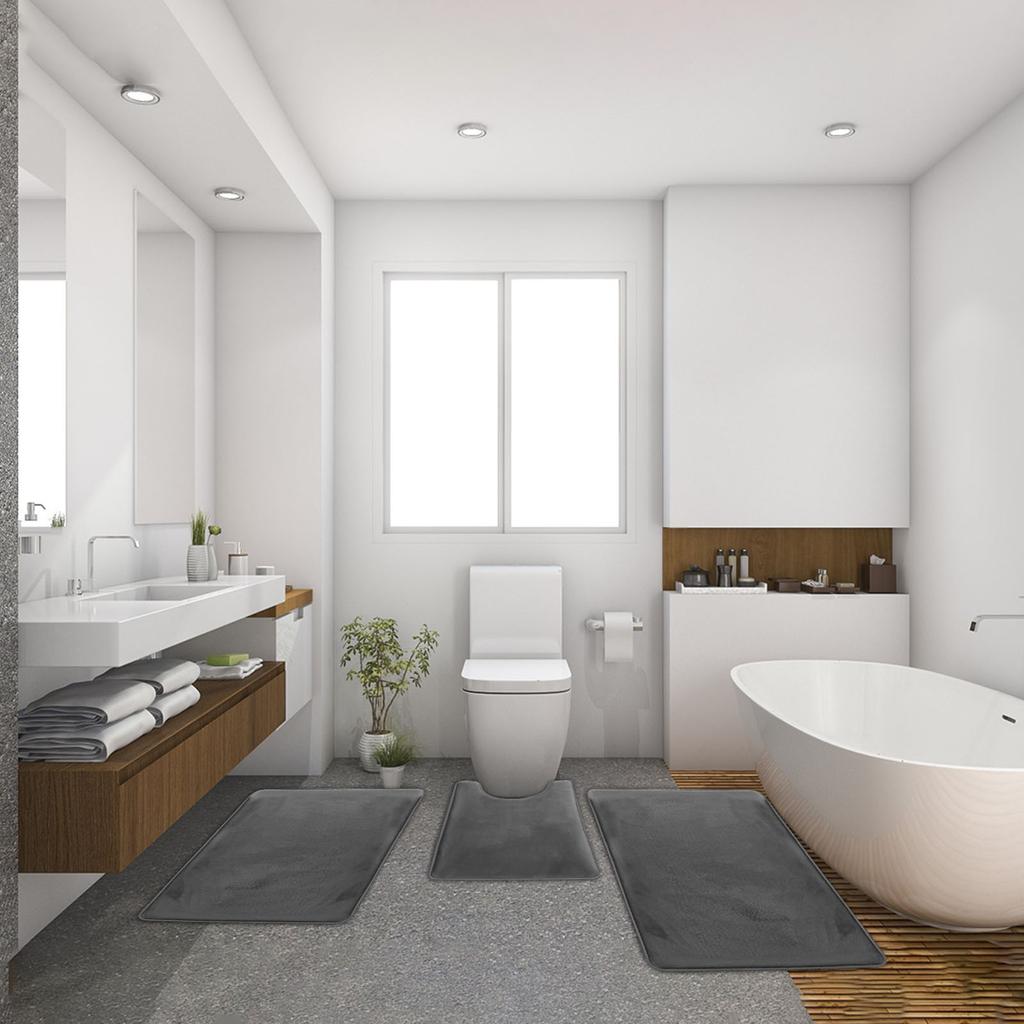 Bathroom Carpet Toilet Cushion Cover Microfiber Absorbent Non-Slip Mat Three-piece Set=U-shaped 40*60cm+50*50cm U+50*80cm