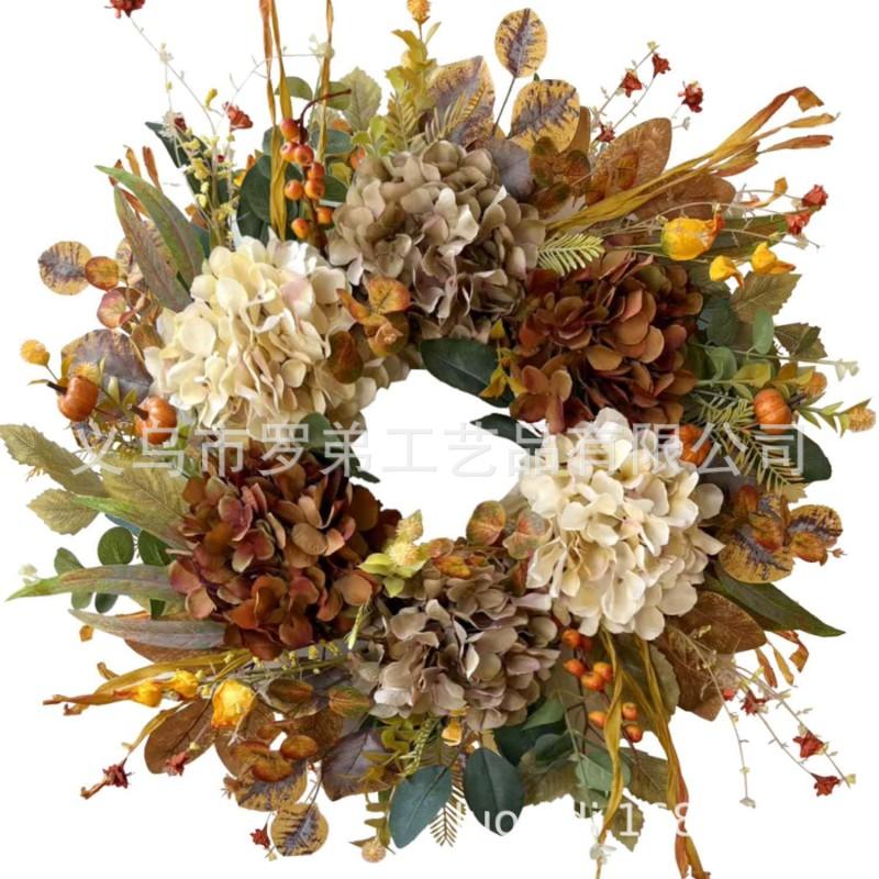 Harvest Wreath With Pumpkins Berries Vine Circle Halloween Thanksgiving Door Decor