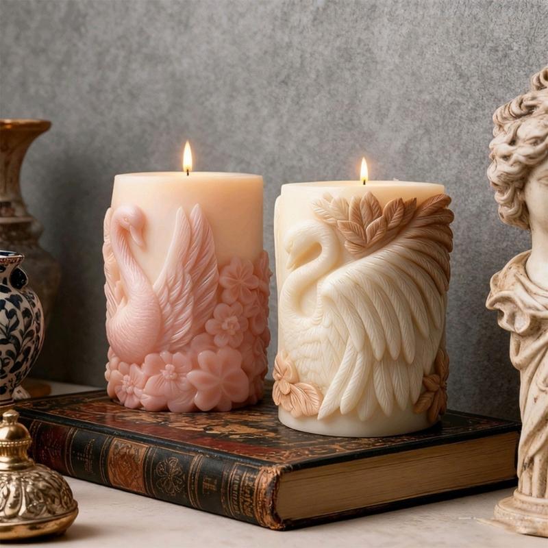 Silicone Cygnus Candle Mold Cylindrical Scented Candle Mould for Handmade Soap Candy Multipurpose Crafts Project