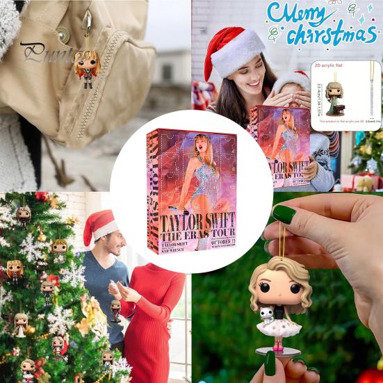 Vánoční adventní kalendář 2024 24 dní Kreslené akrylové figurky Ozdobná sada Vánoční odpočítávací kalendář pro milovníky hudby