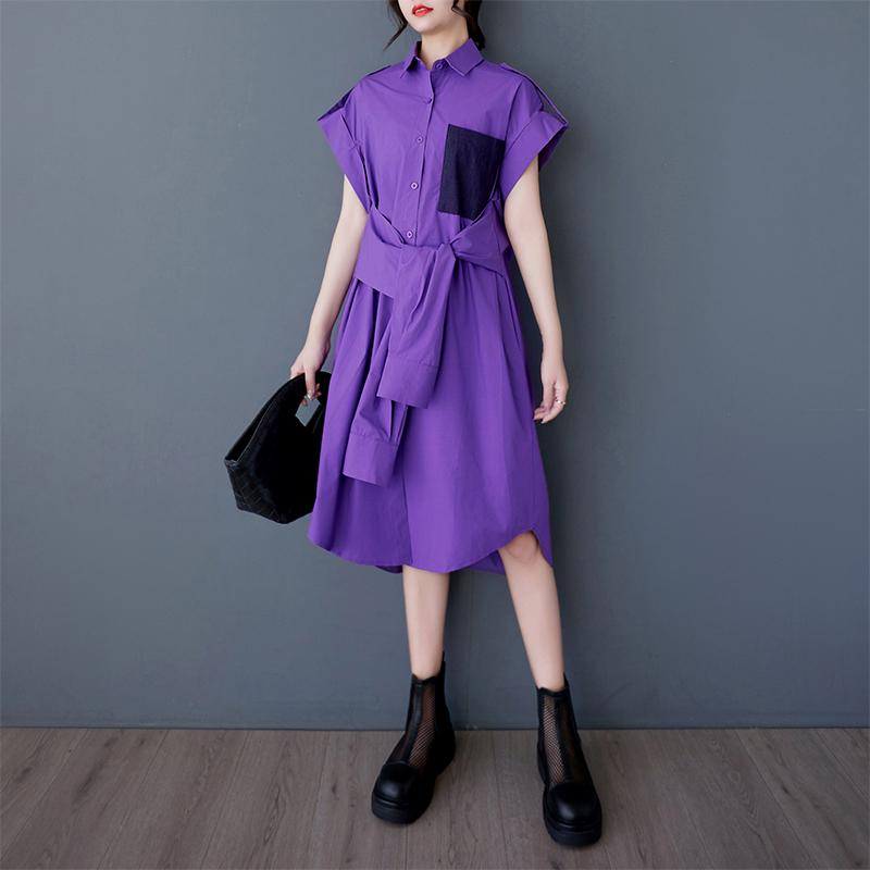 

Dimanaf 2025 Платье размера плюс Женское Летнее Свободное Платье-рубашка Повседневное Кнопки Базовое Однотонное Винтажное Платье Макси One Size фиолетовый