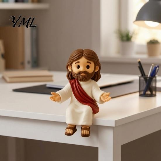 Handcrafted Resin Home Decor Cute Praying Jesus Figurine, Blessing Character Desktop Statue, Meaningful Gifts for Employment Religious Collectible