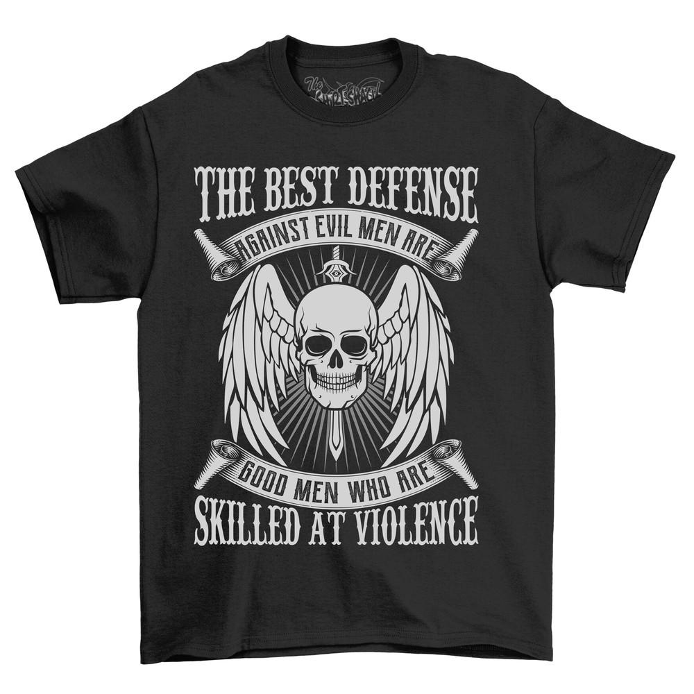 

Skull with Wings Defense Tee - Fight Evil in Style! Funny Unisex T-shirt, 100% C M