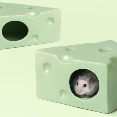 Kreativer Hamsterversteck Keramikhütte Dekorative Futterschale Niedliche Käseform Keramik Hamsterhaus Käfigzubehör