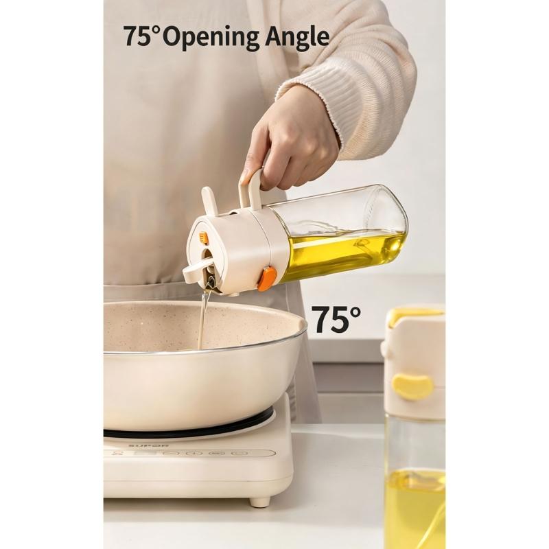 Cooking Oil Mist Bottle with a Visible Body, Button-Open Fill Lid and Pour Outlet for Stovetop Meals and Salad Preparation