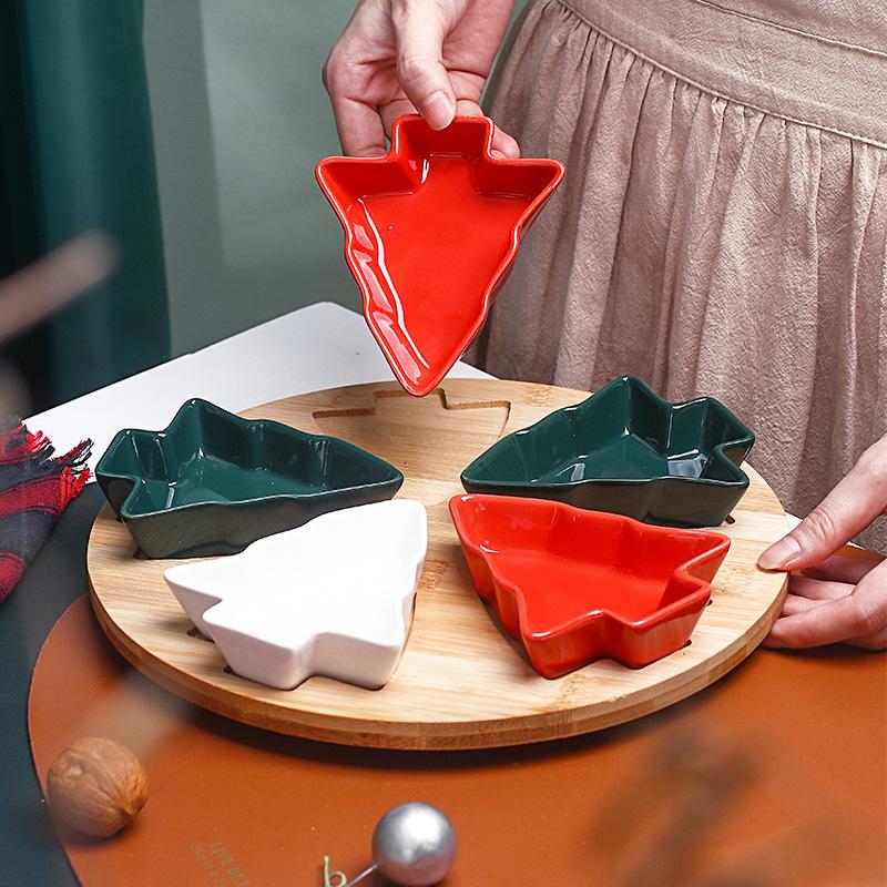 Creativ în formă de brad de Crăciun, rotativ, bomboane, nuci, fructe uscate, farfurie din ceramică, farfurie pentru gustări, bol, tavă pentru mic dejun, petrecere de nuntă