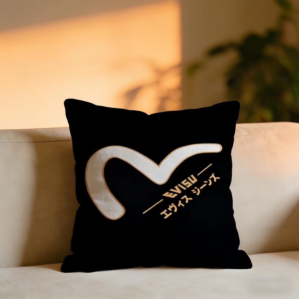 Evisufashion Evisu Logo Cushion Cover Cozy Velvet Throw PillowSoft Warm Cushion For Sofa Bed 30X30cm