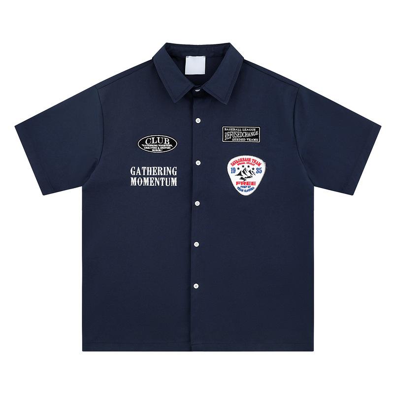 2025 Summer New Ami Kaji American College Style Tooling Shirt Locomotive Suit Badge Cloth Embroidery Shirt